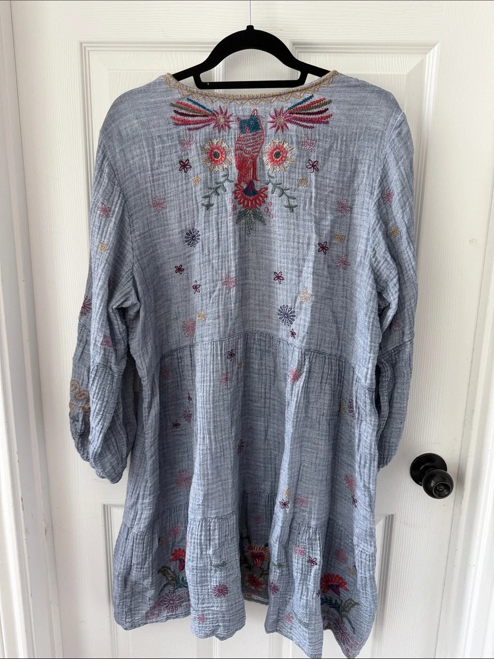Embroidered Light Blue Boho Tunic Dress - Picture 5 of 5
